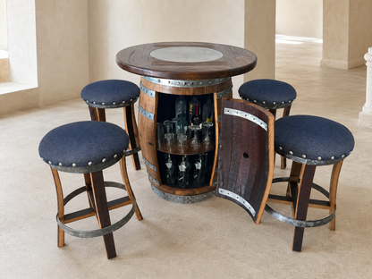 Whiskey & Wine Barrel Pub Set — Limited Colorways, Glass Top, Cabinet Storage