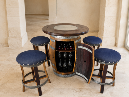 Whiskey & Wine Barrel Pub Set — Limited Colorways, Glass Top, Cabinet Storage