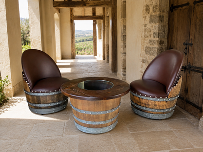 Whiskey & Wine Barrel Half-Barrel Table Set — 2 Chairs