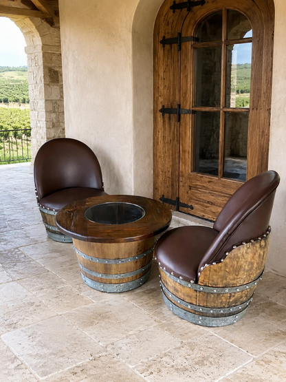 Whiskey & Wine Barrel Half-Barrel Table Set — 2 Chairs