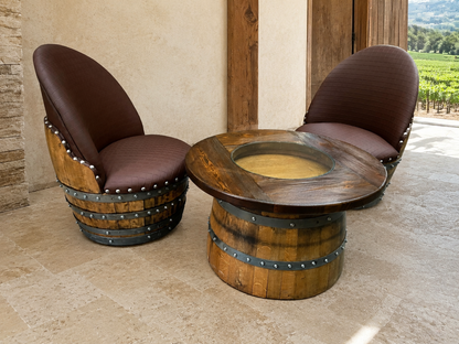 Whiskey & Wine Barrel Half-Barrel Table Set — 2 Chairs