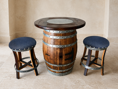 Whiskey & Wine Barrel Pub Set — Limited Colorways, Glass Top, Cabinet Storage