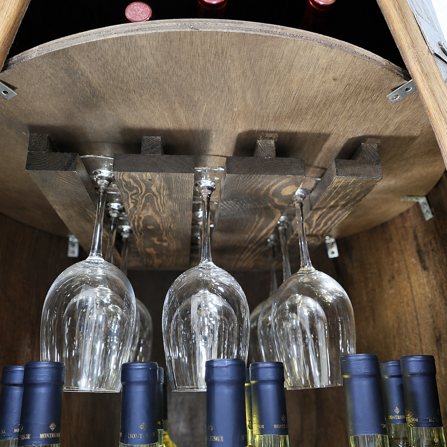 Whiskey & Wine Barrel Home Bar Set #2 — Bar Cabinet, Pub Table & Stools