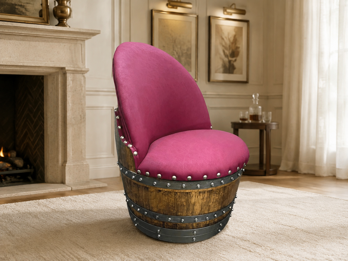 Whiskey & Wine Barrel Coffee Table Set — 2 Chairs