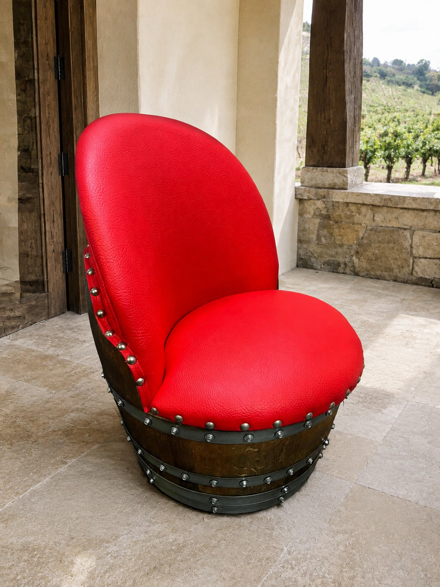 Whiskey & Wine Barrel Half-Barrel Table Set — 2 Chairs