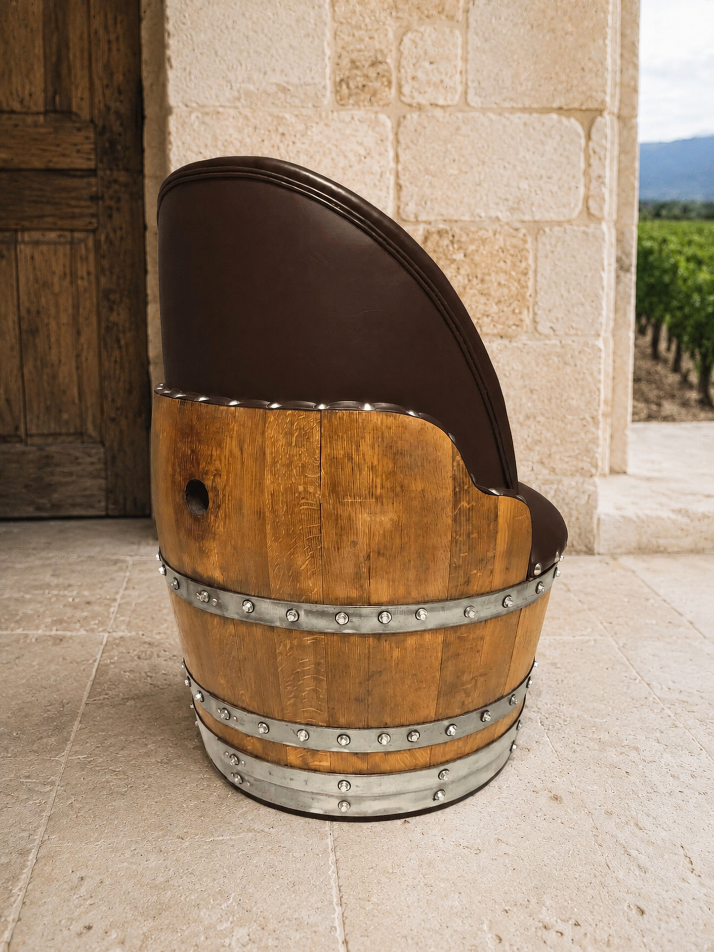 Whiskey & Wine Barrel Half-Barrel Table Set — 2 Chairs