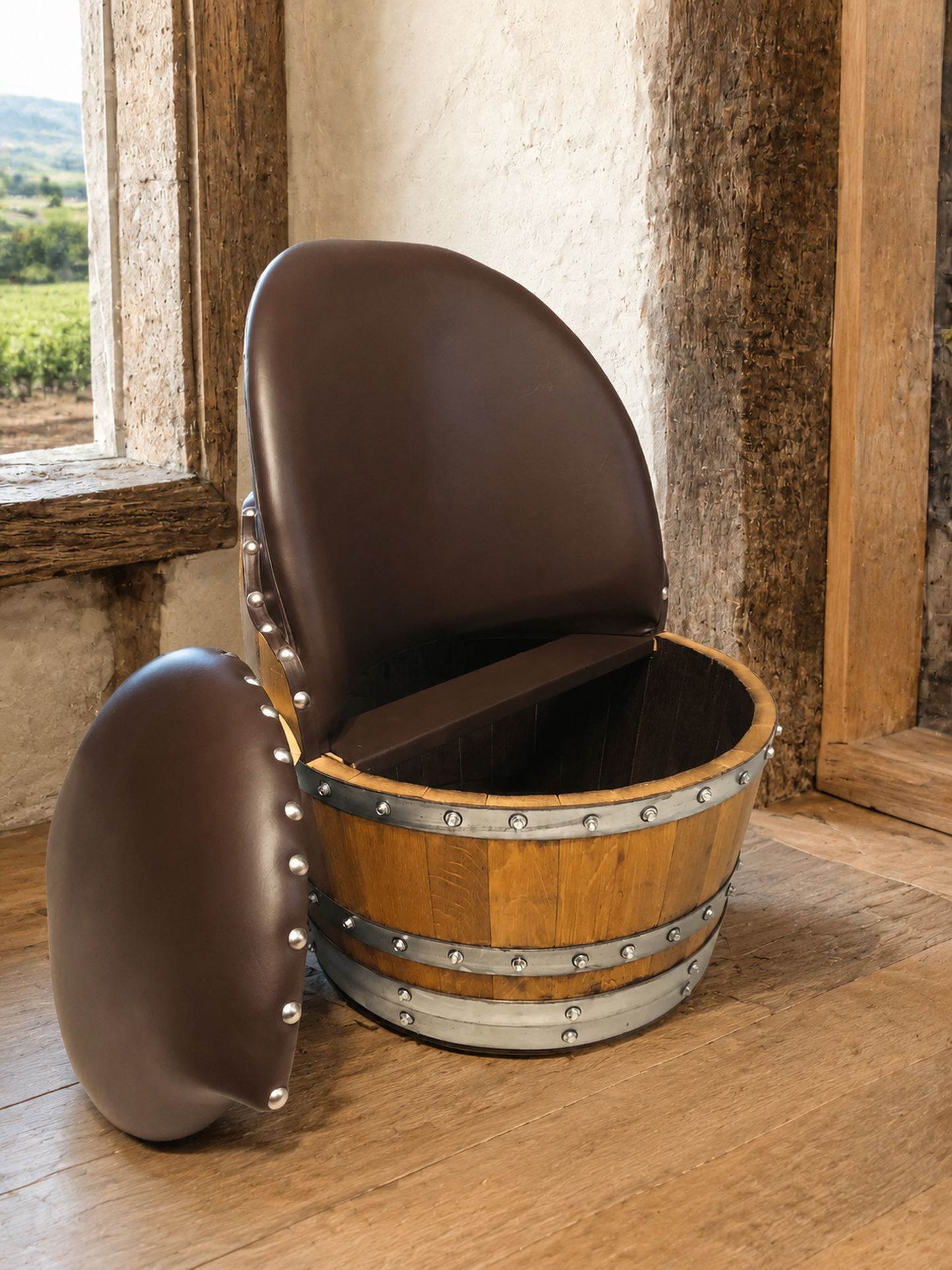Whiskey & Wine Barrel Half-Barrel Table Set — 2 Chairs