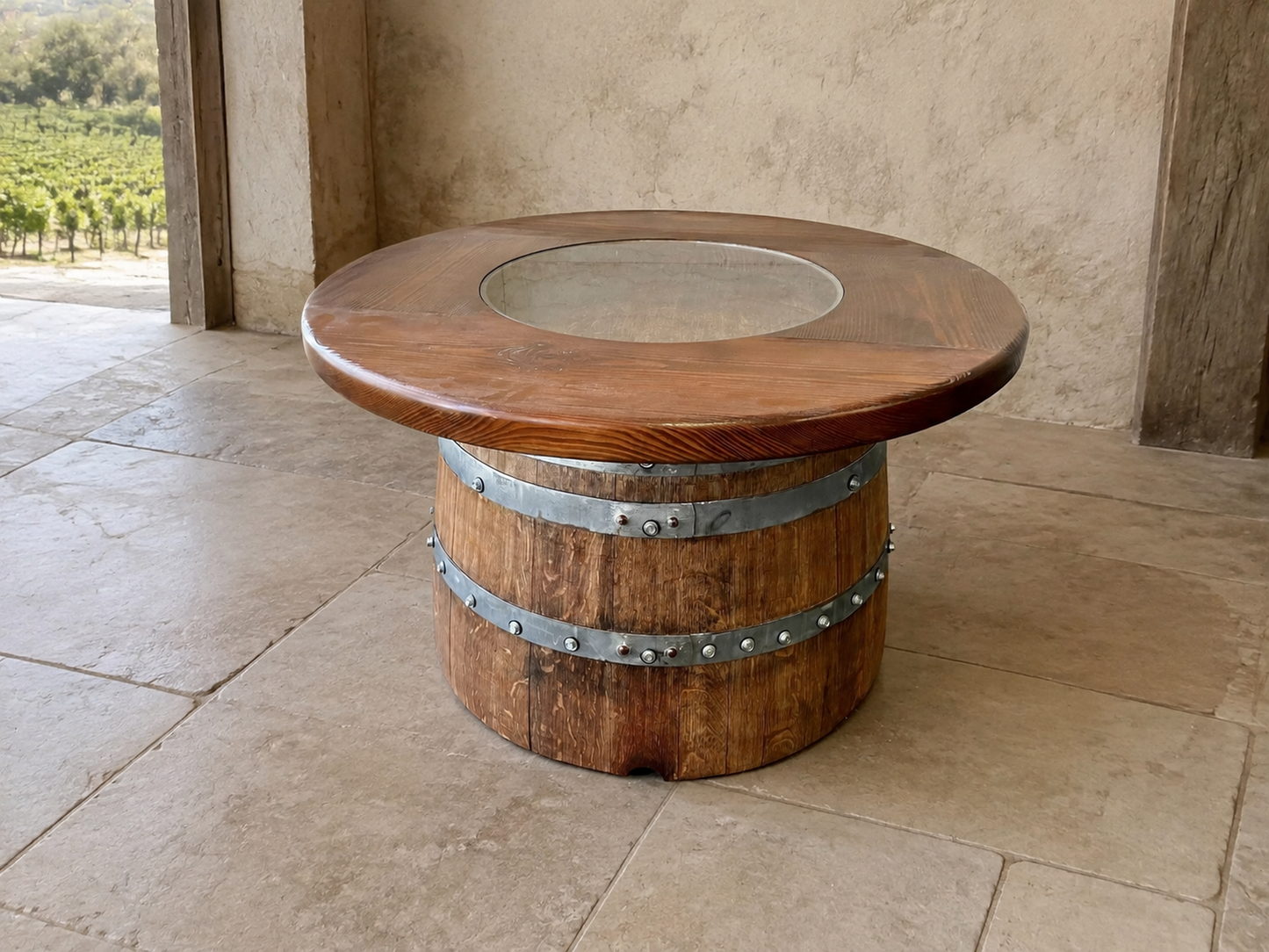 Whiskey & Wine Barrel Half-Barrel Table Set — 2 Chairs