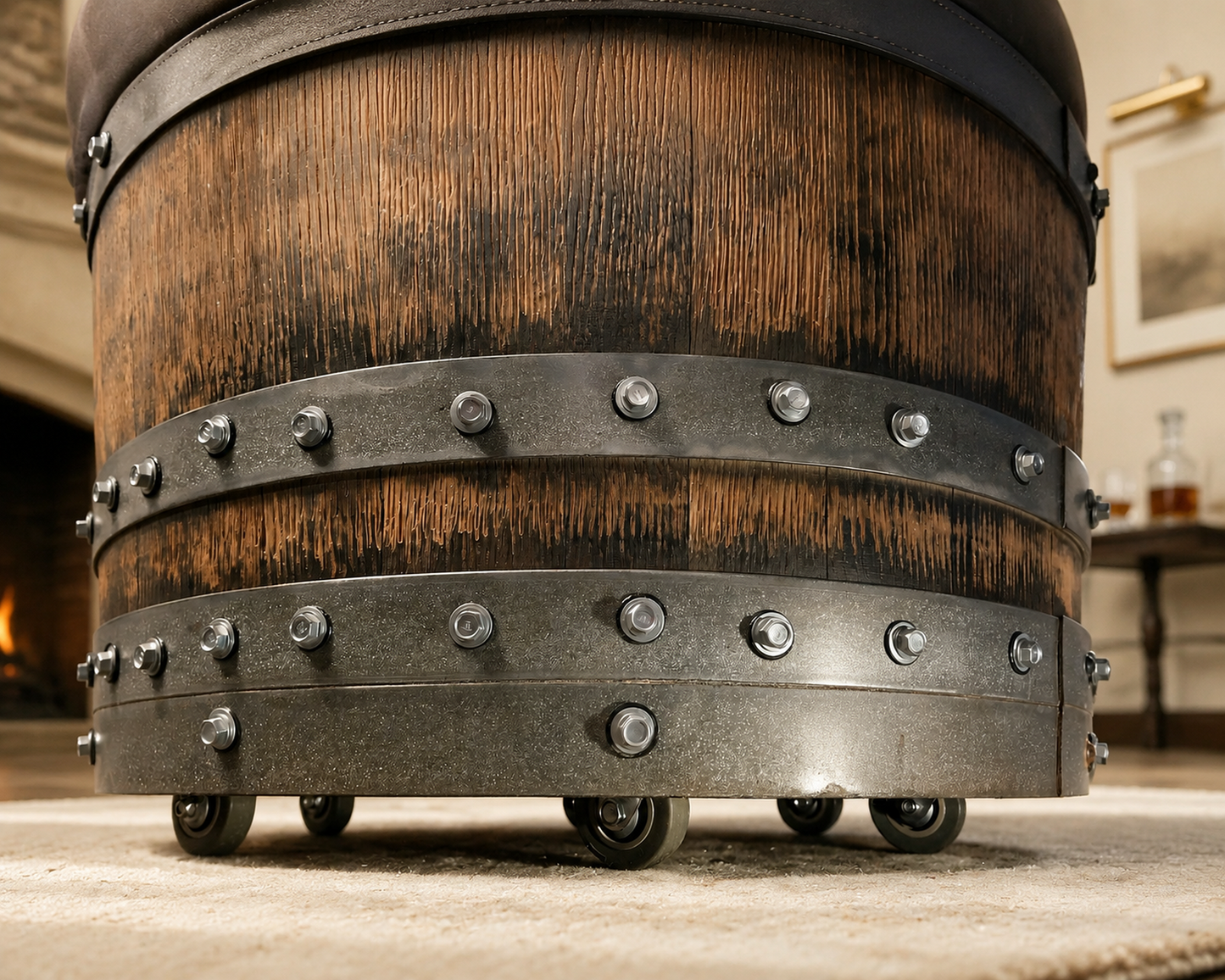 Whiskey & Wine Barrel Coffee Table Set — Full Round Table, 4 Chairs