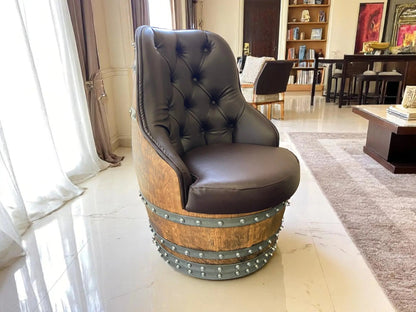 Luxury Whiskey & Wine Barrel Captain Chair — Memory Foam, Brown Upholstery (October Pre-Order)