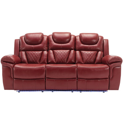 3 Pieces Recliner Sofa Sets Home Theater Seating Manual Recliner Chair With Center Console And LED Light Strip For Living Room