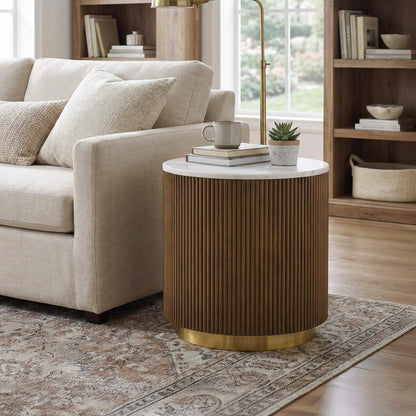3 Piece Table Set Oval Cocktail Table, 2 Round End Tables - Brown / Gold / White