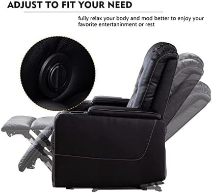 CANMOV Electric Power Recliner Chair Set of 2, Breathable Leather Home Theater Seating with Hidden Arm Storage, Power Recliner Chair for Living Room with USB Ports and Cup Holders,Black