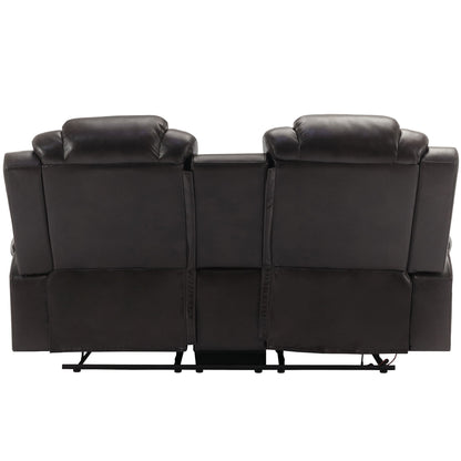 3 Pieces Recliner Sofa Sets Home Theater Seating Manual Recliner Chair & Center Console And LED Light Strip For Living Room - Brown