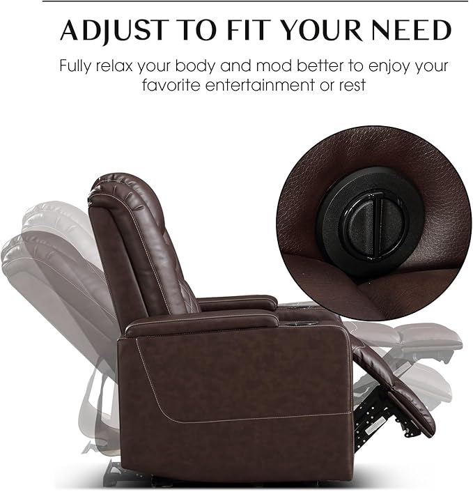 CANMOV Electric Power Recliner Chair Set of 3, Breathable Leather Home Theater Seating with Hidden Arm Storage, Power Recliner Chair with USB Ports and Cup Holders for Living Room,Red Brown