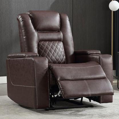 CANMOV Electric Power Recliner Chair Set of 2, Breathable Leather Home Theater Seating with Hidden Arm Storage, Power Recliner Chair for Living Room with USB Ports and Cup Holders,Red Brown