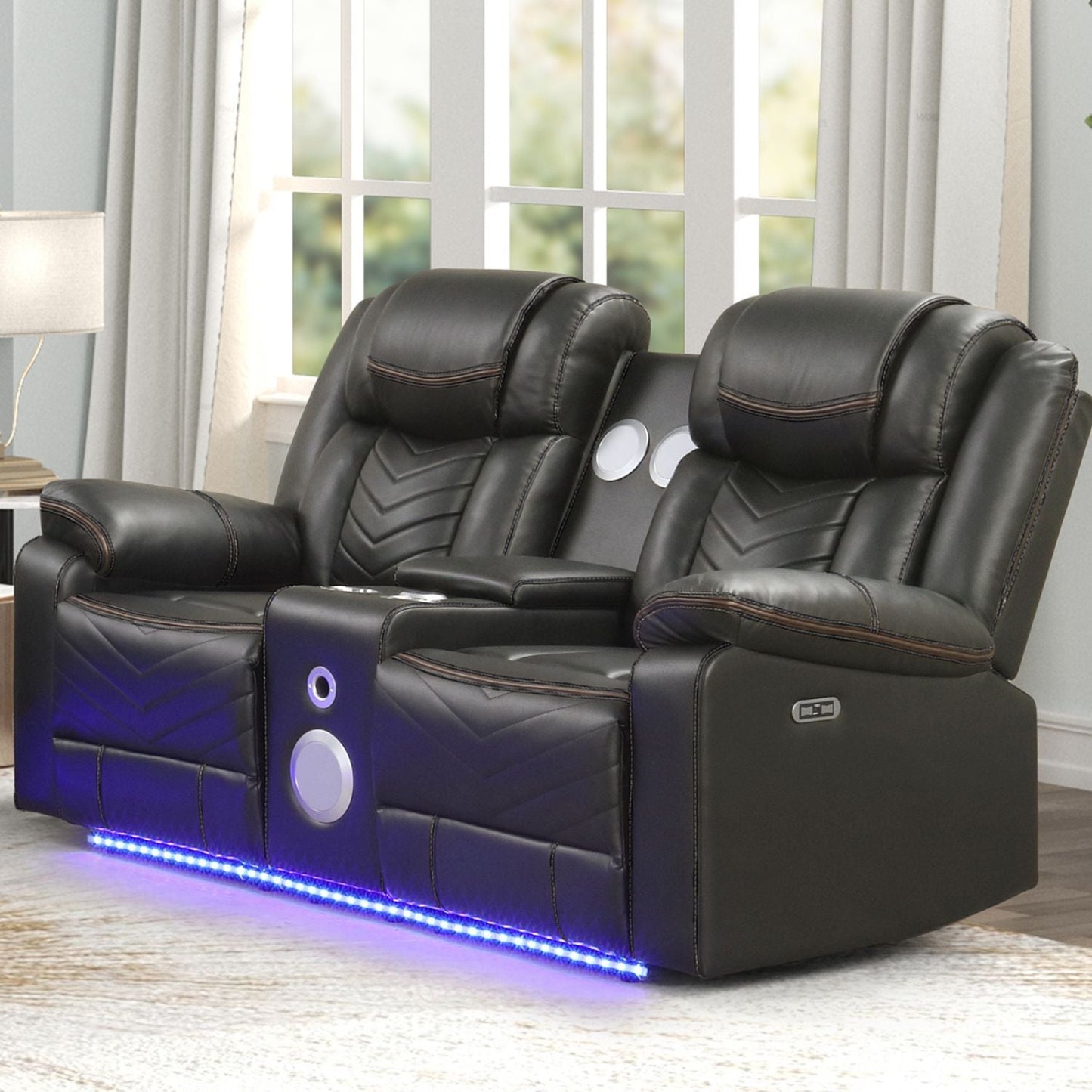 Challenger LED Power Recliner Loveseat With Console