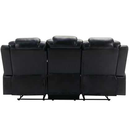 3 Pieces Recliner Sofa Sets Home Theater Seating Manual Recliner Chair With Center Console And LED Light Strip For Living Room