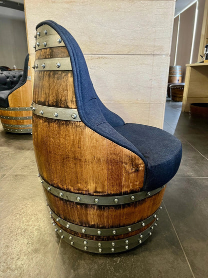 Luxury Whiskey & Wine Barrel Captain Chair — Memory Foam, Brown Upholstery (October Pre-Order)