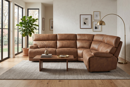 MaxView Media Mocha 6-Piece Power Reclining Sectional with Immersive Sound System