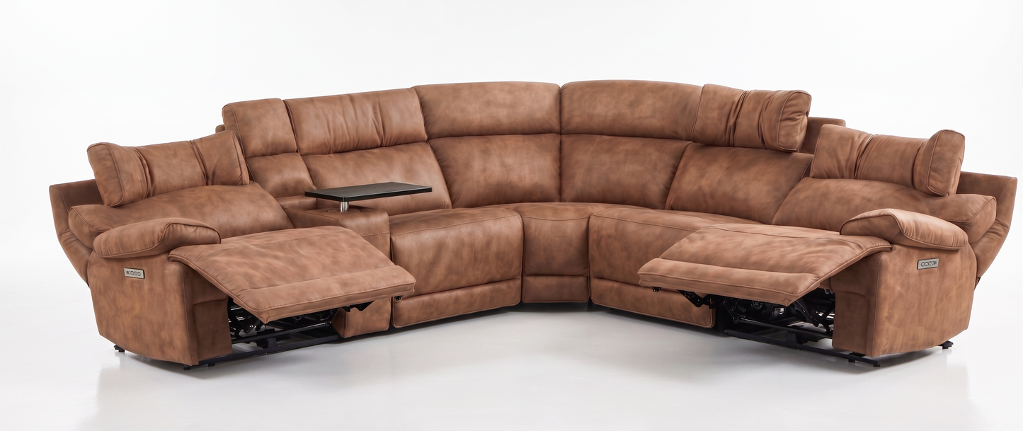 MaxView Media Mocha 6-Piece Power Reclining Sectional with Immersive Sound System