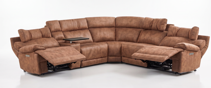 MaxView Media Mocha 6-Piece Power Reclining Sectional with Immersive Sound System