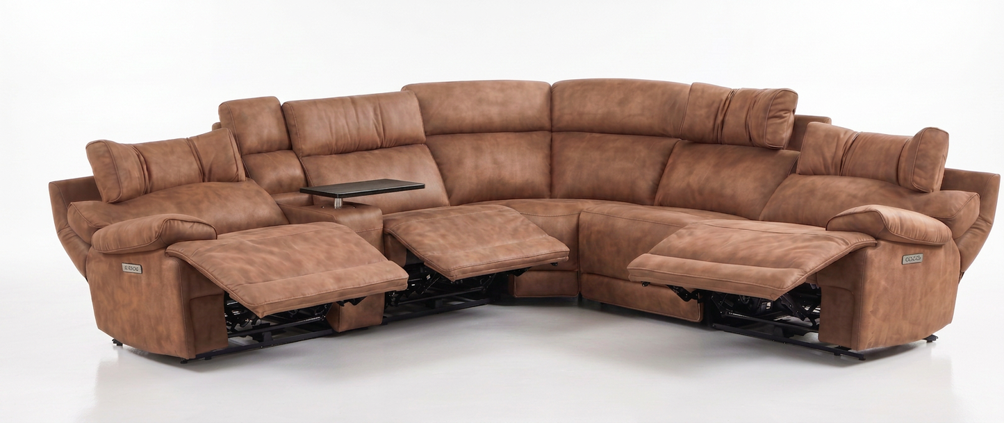 MaxView Media Mocha 6-Piece Power Reclining Sectional with Immersive Sound System