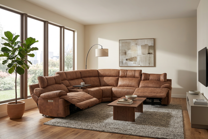 MaxView Media Mocha 6-Piece Power Reclining Sectional with Immersive Sound System