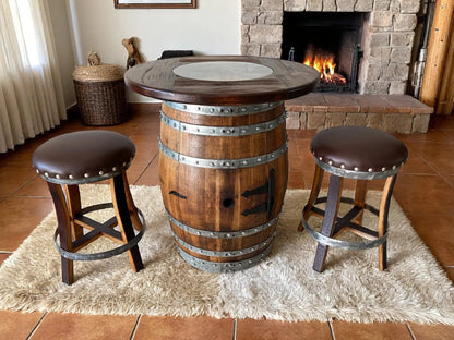 Multi-Use Whiskey & Wine Barrel Bar Set — Glass Top, Cabinet Storage