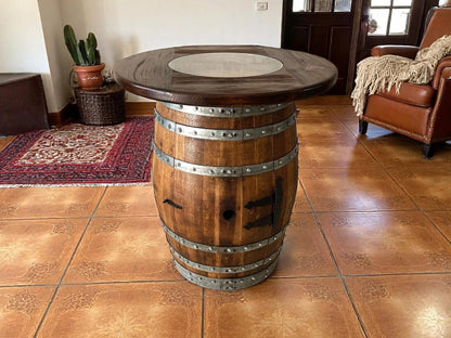 Multi-Use Whiskey & Wine Barrel Bar Set — Glass Top, Cabinet Storage
