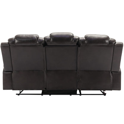 3 Pieces Recliner Sofa Sets Home Theater Seating Manual Recliner Chair With Center Console And LED Light Strip For Living Room