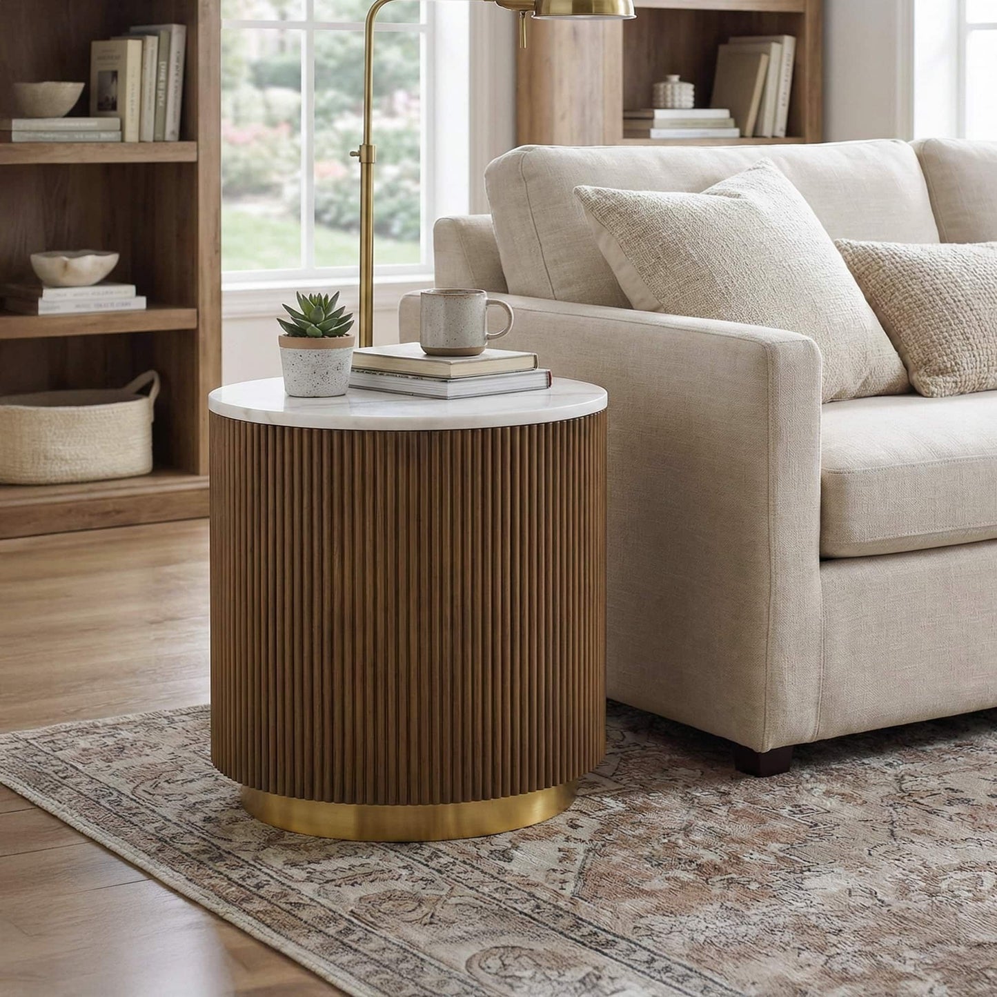 3 Piece Table Set Round Cocktail Table And 2 Round End Tables - Brown / Gold / White