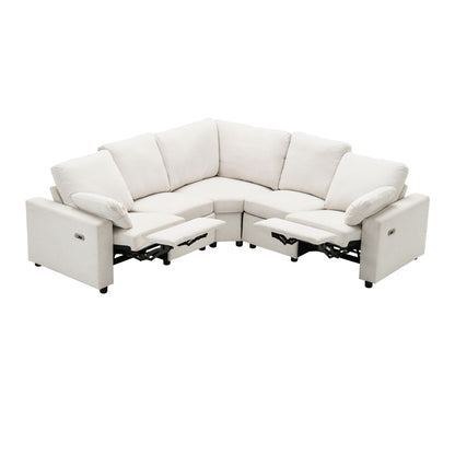 Power Recliner Sectional Sofa Home Theater Reclining Sofa With Two USB Ports, Two Storage Drawers For Living Room