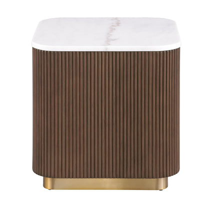 3 Piece Table Set (Rectangle Cocktail Table And Two Square End Tables) - Brown / Gold / White