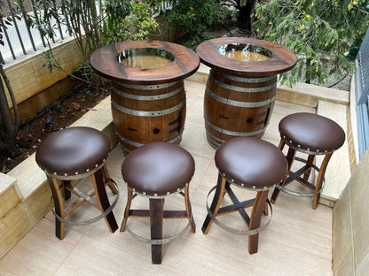 Whiskey & Wine Barrel Double Liquor Cabinet — Door Storage Shelf, 0–8 Stools
