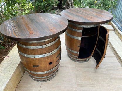 Whiskey & Wine Barrel Double Liquor Cabinet — Door Storage Shelf, 0–8 Stools