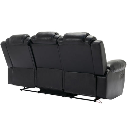 3 Pieces Recliner Sofa Sets Home Theater Seating Manual Recliner Chair With Center Console And LED Light Strip For Living Room