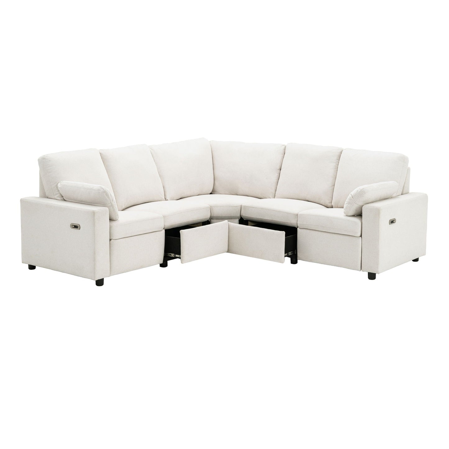 Power Recliner Sectional Sofa Home Theater Reclining Sofa With Two USB Ports, Two Storage Drawers For Living Room