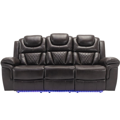 Home Theater Seating Manual Recliner Chair With Center Console And Led Light Strip For Living Room