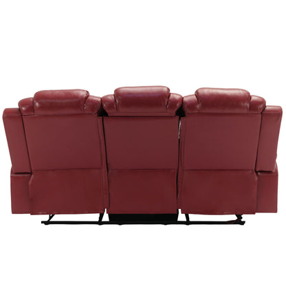 3 Pieces Recliner Sofa Sets Home Theater Seating Manual Recliner Chair With Center Console And LED Light Strip For Living Room
