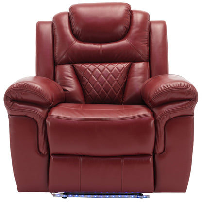 3 Pieces Recliner Sofa Sets Home Theater Seating Manual Recliner Chair With Center Console And LED Light Strip For Living Room