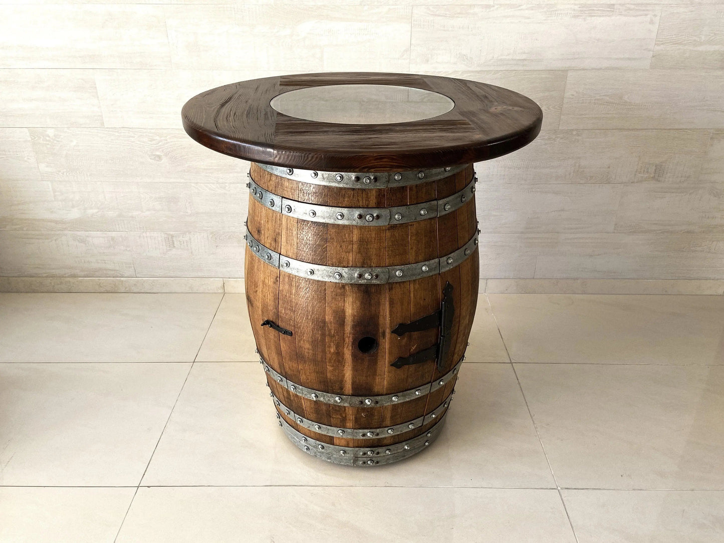 Whiskey & Wine Barrel Bar Set — Liquor Cabinet, Pub Table & Stools, Multi-Use Build