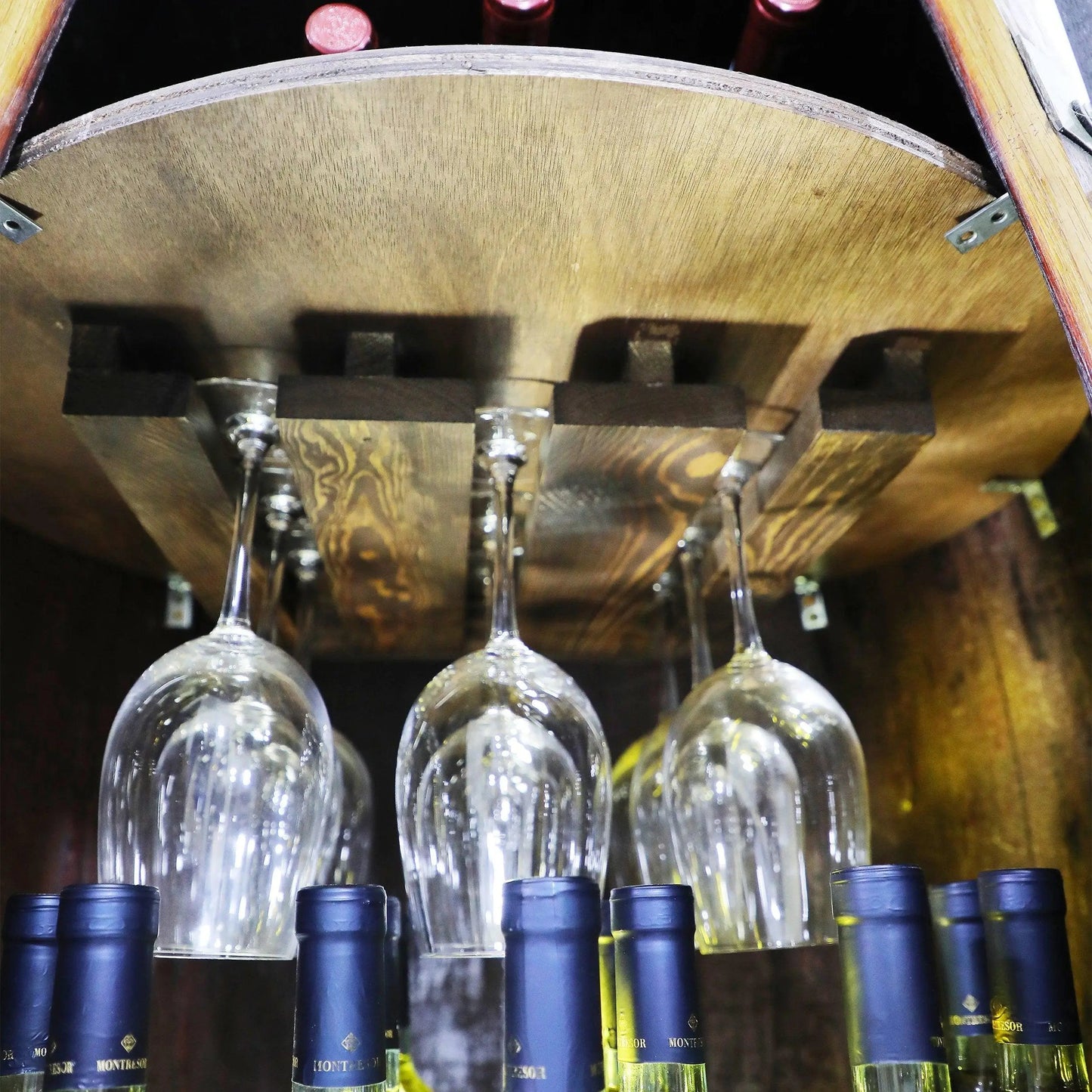 Whiskey & Wine Barrel Bar Set — Liquor Cabinet, Pub Table & Stools, Multi-Use Build