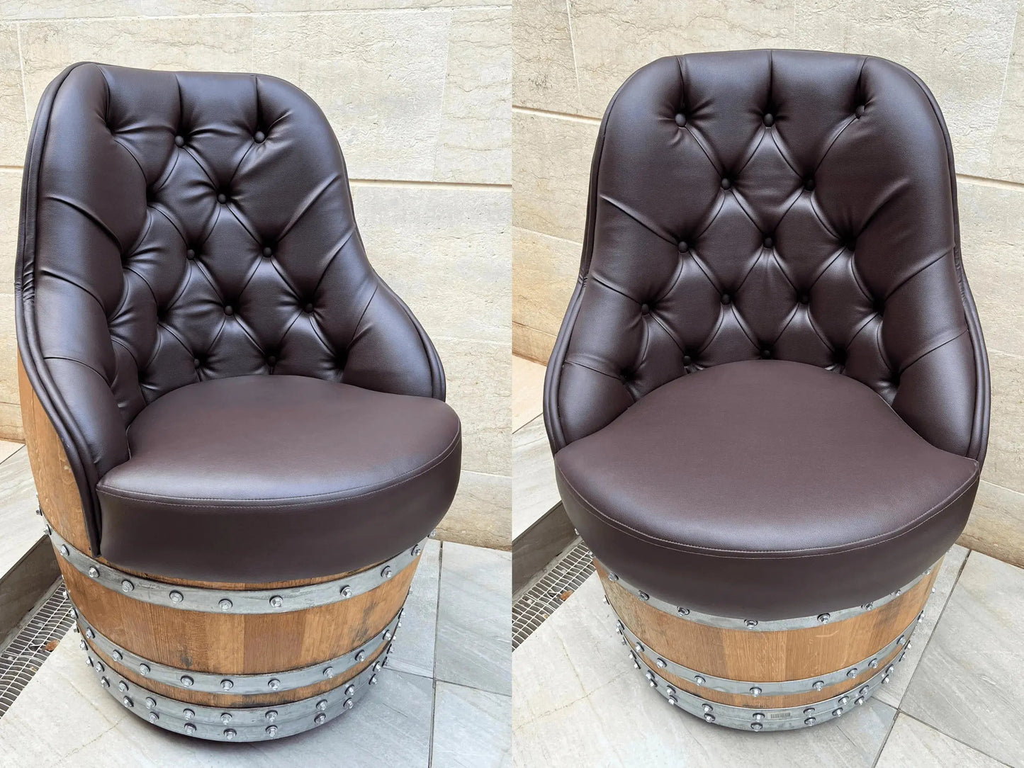 Luxury Whiskey & Wine Barrel Captain Chair — Memory Foam, Brown Upholstery (October Pre-Order)