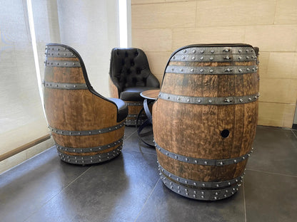 Luxury Whiskey & Wine Barrel Captain Chair — Memory Foam, Brown Upholstery (October Pre-Order)
