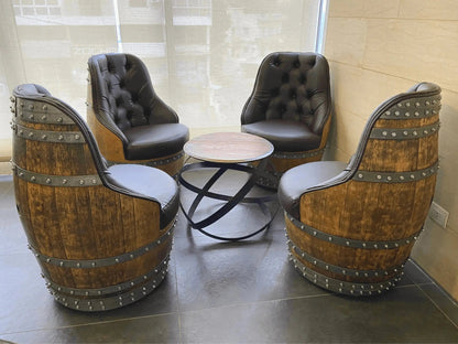 Luxury Whiskey & Wine Barrel Captain Chair — Memory Foam, Brown Upholstery (October Pre-Order)