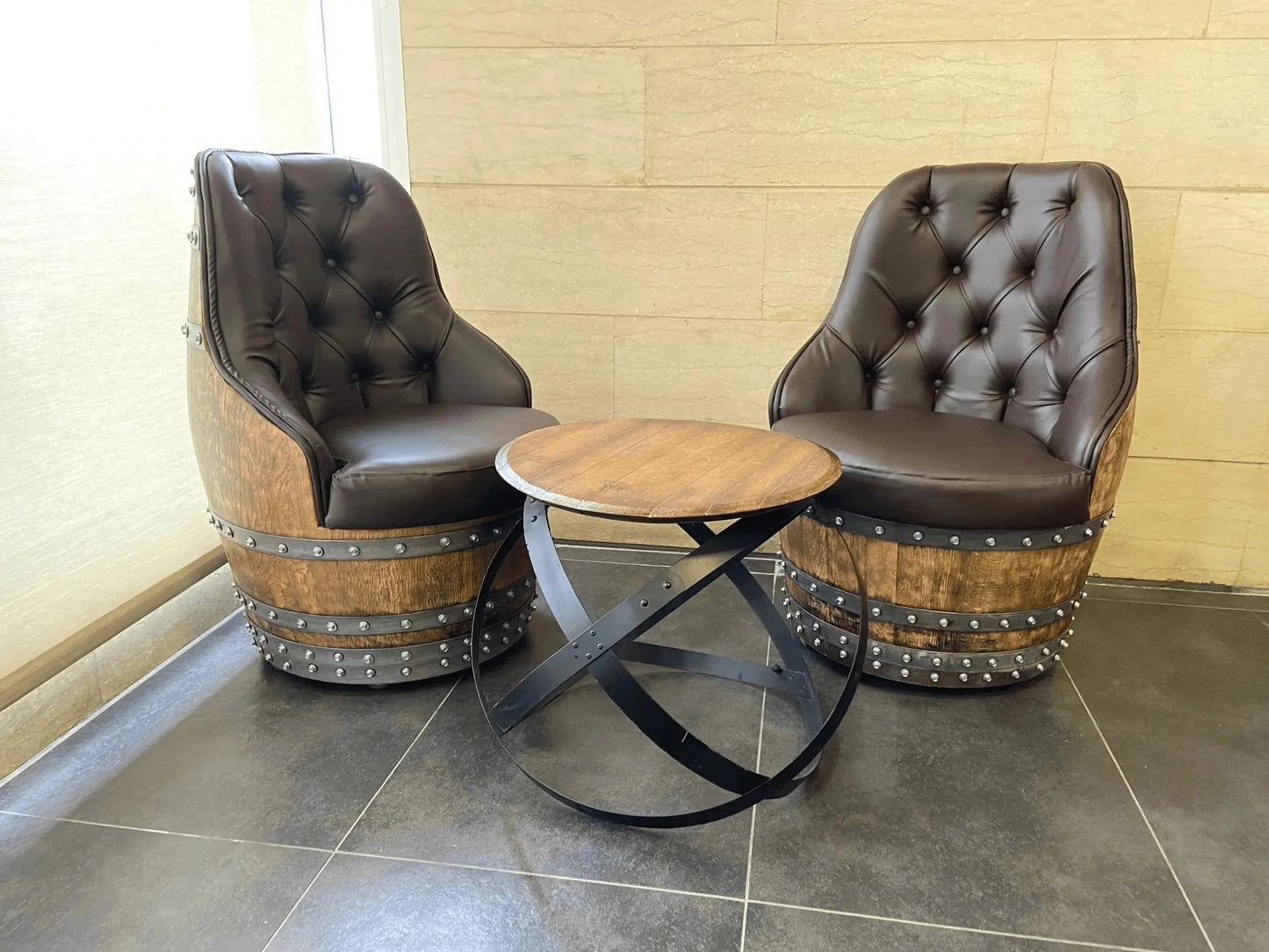 Luxury Whiskey & Wine Barrel Captain Chair — Memory Foam, Brown Upholstery (October Pre-Order)