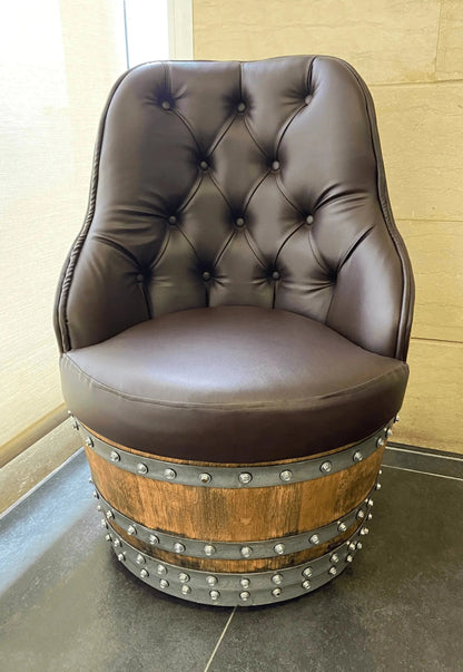 Luxury Whiskey & Wine Barrel Captain Chair — Memory Foam, Brown Upholstery (October Pre-Order)