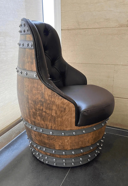 Luxury Whiskey & Wine Barrel Captain Chair — Memory Foam, Brown Upholstery (October Pre-Order)